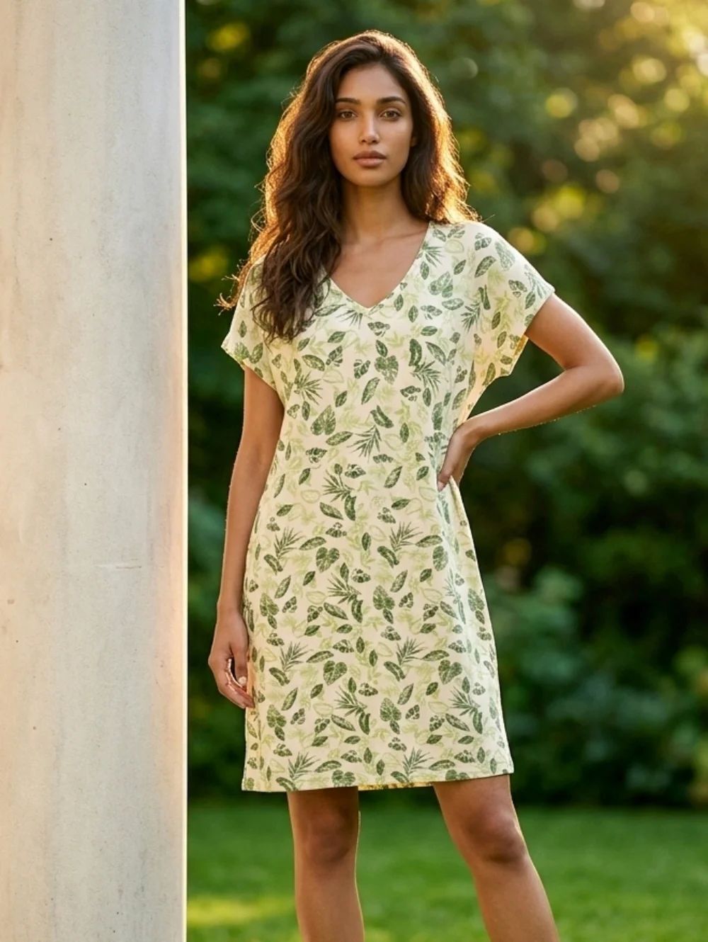Muk Luks Cloud Knit Dress 1X Green Tropical Leaf Lounge Dress Pockets NWT